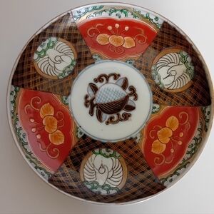 Antique Japanese Imari Hand-Painted Porcelain Plate with Red and Brown Accents